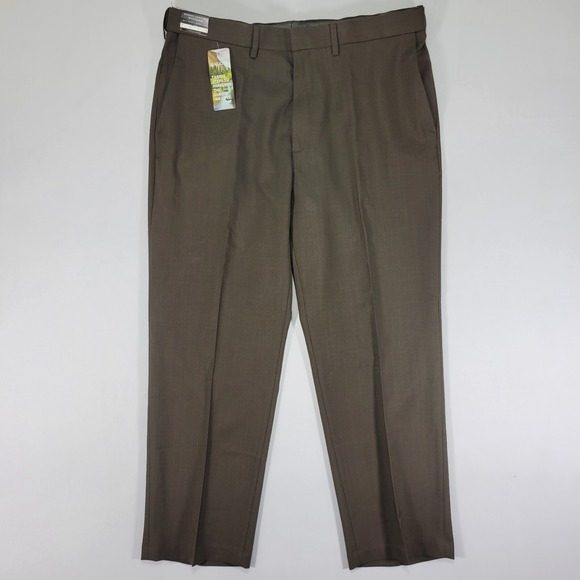 Haggar Men's Dress Pants Stretch Stria Comfort Waist Dark Choc‎ 38 x 29 NEW - Picture 1 of 10